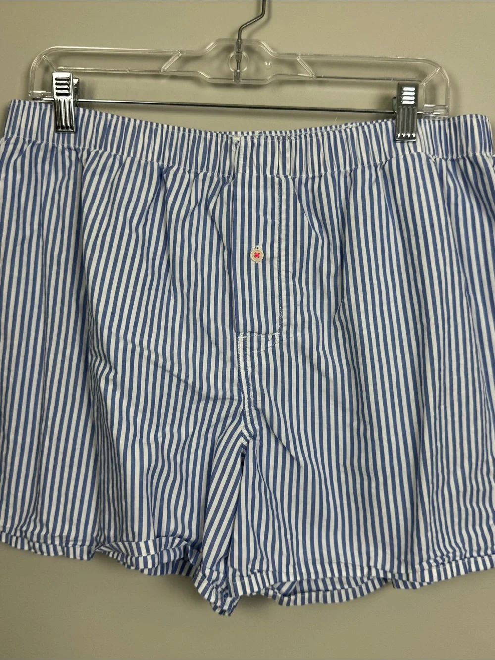 PSYCHO BUNNY | Blue White Stripe Boxer Style Shorts Neon Logo Men’s Size XL